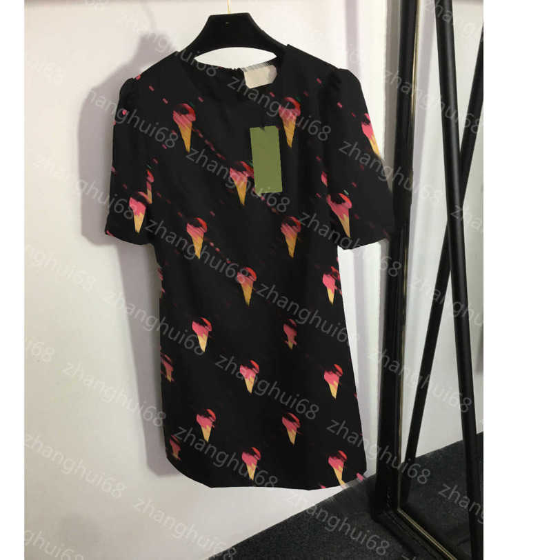 

23ss summer Dress womens designer clothing women dresses Beaded nail diamond ice cream print crewneck short-sleeved dress High quality womens clothing a1