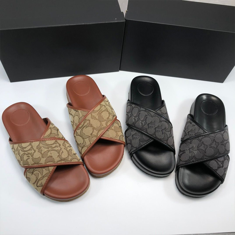 

Designer Classic slippers Summer luxury woman man beach Cartoon Big Head Leather Flat Belt buckle coach sandals men Slides
