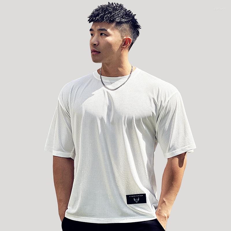 

Men's T Shirts 2023 Mens Oversized Shirt Bodybuilding Fitness Man Top Singlets Plus Big Size Mesh Loose Short Sleeve Tshirt, Dark gray