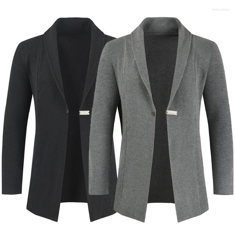 

Men's Trench Coats Knitwear Stylish Pure Color All Match Cardigan Streetwear Coat Long Sleeve For Daily WearMen's, Black