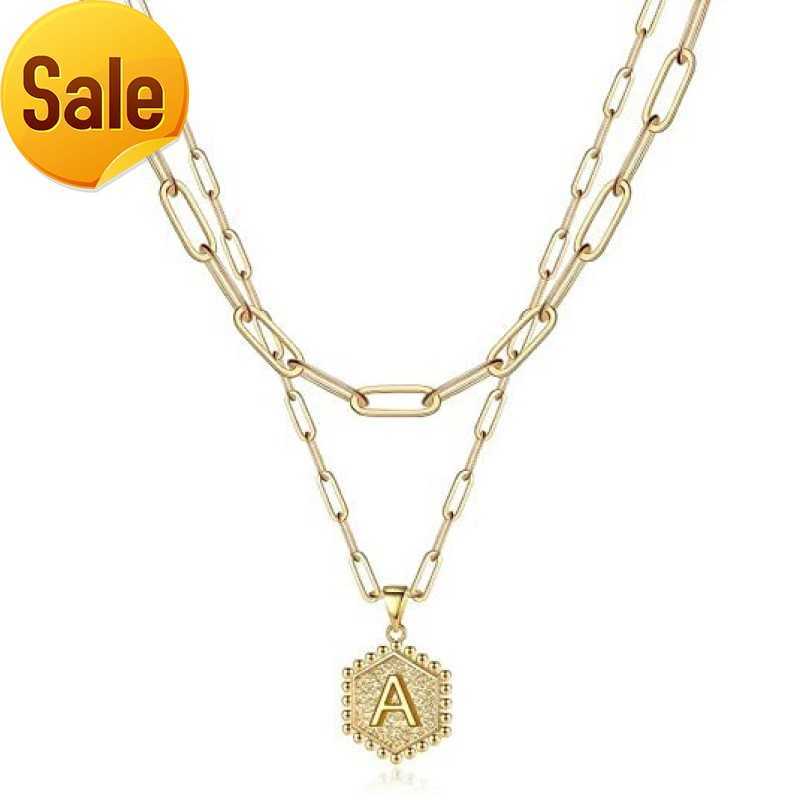 

Fashion Jewelry 26 English Alphabet Letter Pendant Necklace Dainty Layered Gold Plated Initial Necklaces For Women
