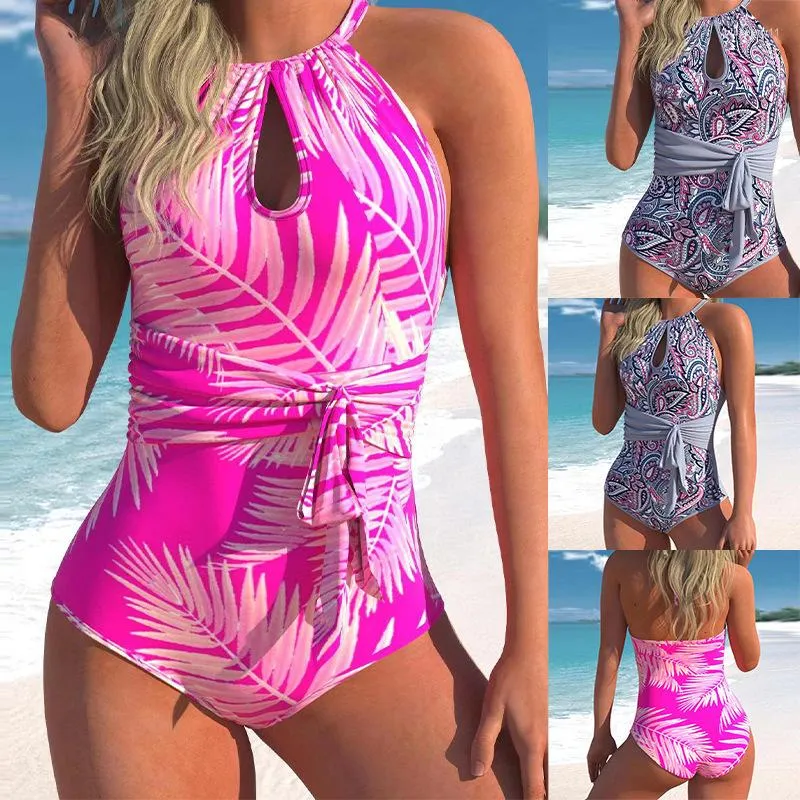 

Women's Swimwear Fashion 2023 One-Pieces For Women Halter Push Up Lace Printing Body Tight Feeling Hollow-out Swimsuit, Color 1