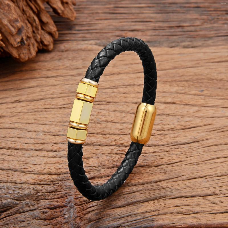 

Charm Bracelets Classic Stainless Steel Accessory Jewelry Black Woven Genuine Leather For Men Women Couple Gift Homme