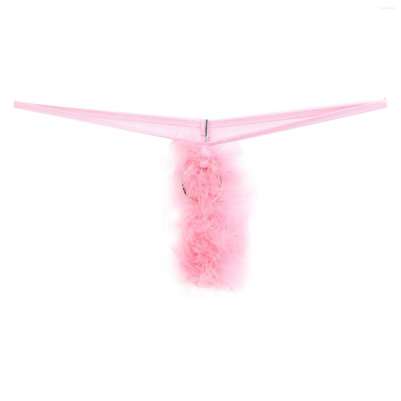 

Men's G Strings Feather Crotchless Thongs Sexy Low Rise Elastic G-string Lingerie Underwear Metal Ring T-back Sissy Panties, Black