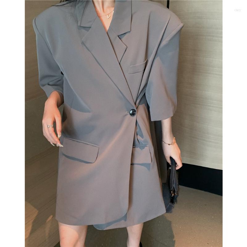 

Women's Suits Lnsozkdg Women Gray Oversized Blazer Lapel Long Sleeve Loose Fit Jacket Fashion Tide Spring Summer 2023 Office Lady Harajuku