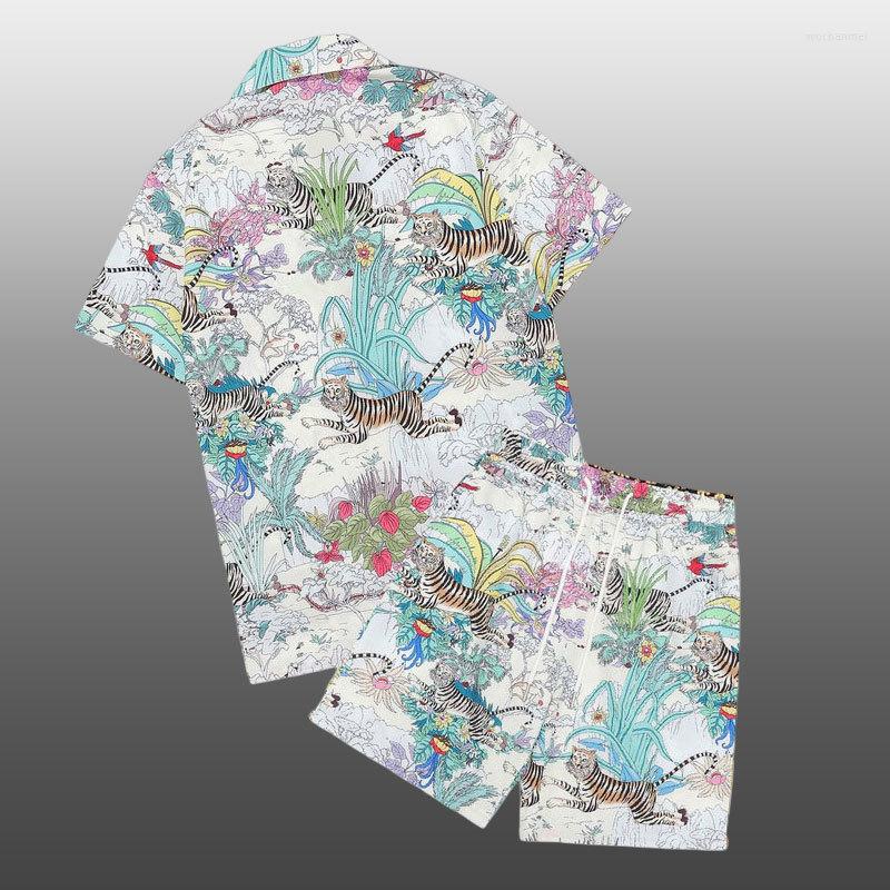 

Men's Tracksuits Vintage Tiger Print Pattern Shirt Suit Summer Shirts Shorts Men Clothing Casual Loose Short Beach Sleeve Set Tracksuit, Picture