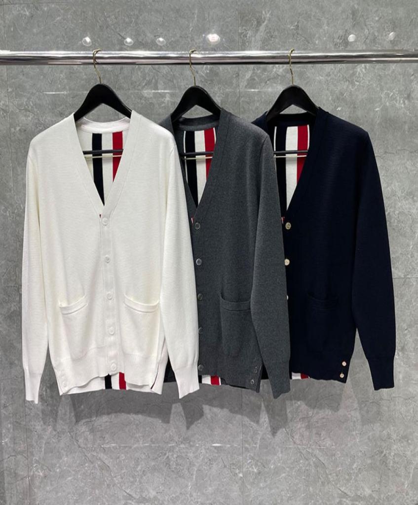 

TB THOM AND TB BROWNE Sweater Men Women039s Sweaters Fashion Brand Casual Coats High Street Fine Cotton Striped Center Back Out3885089, Gray