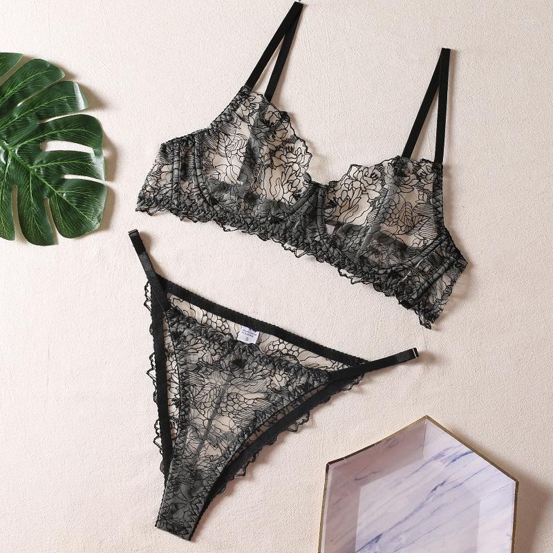 

Bras Sets Full Lace Transparent Black Intimates Embroidery Push Up Lingerie For Women Sexy Underwear Ladies Seductive Bra And Panty