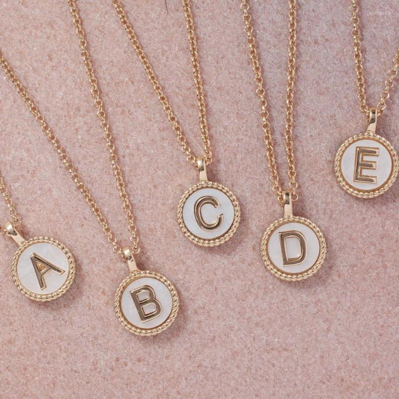 

Pendant Necklaces Delicate Mother Of Shell Initials Necklace For Women Charm Medal Letter Chain Stainless Steel Birthday Gifts