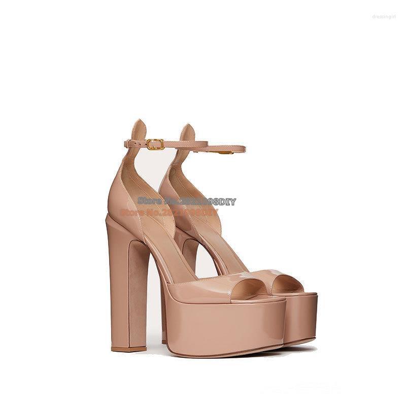 

Sandals Lackleder Plateau Sandalen 155Mm High Heel Platform Women Thick Waterproof Open Toe Ankle Wrap Summer Dress Shoes, As showed color