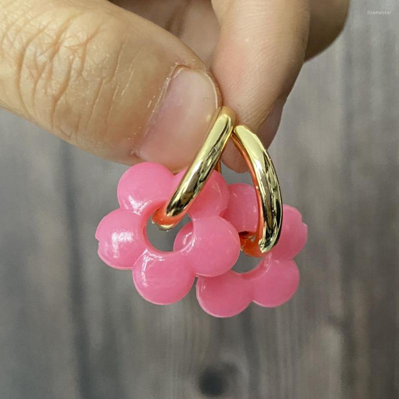 

Hoop Earrings 2023 Arrival Colour Flower Resin Acrylic Gold Color Earring For Women Girls Cute Gift Jewelry