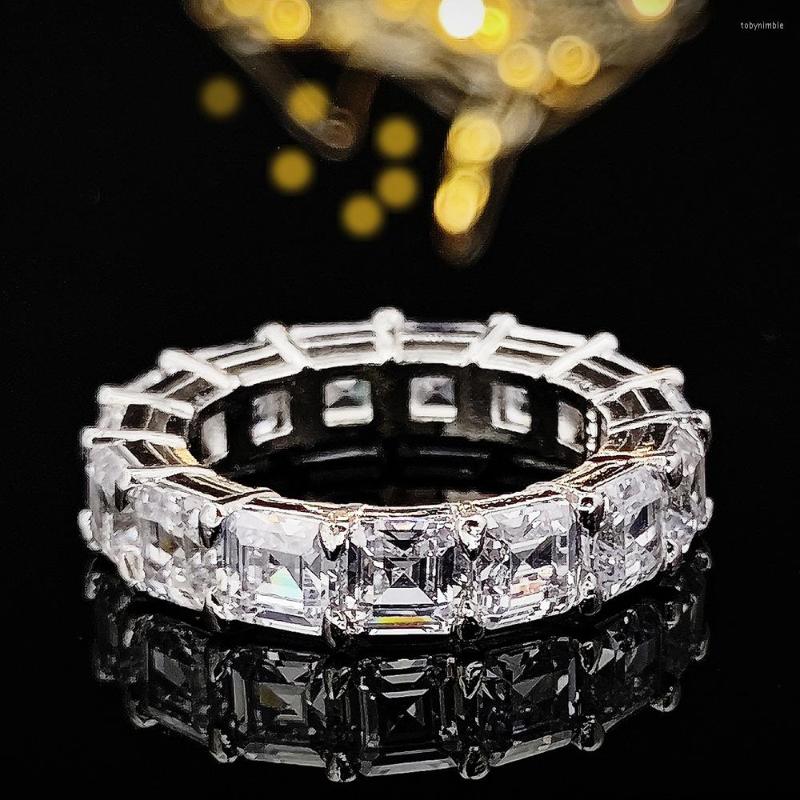 

Cluster Rings Luxury Princess Cut Original S925 Sterling Silver Aesthetic Wedding Band Eternity Ring For Women Gift Finger Jewelry
