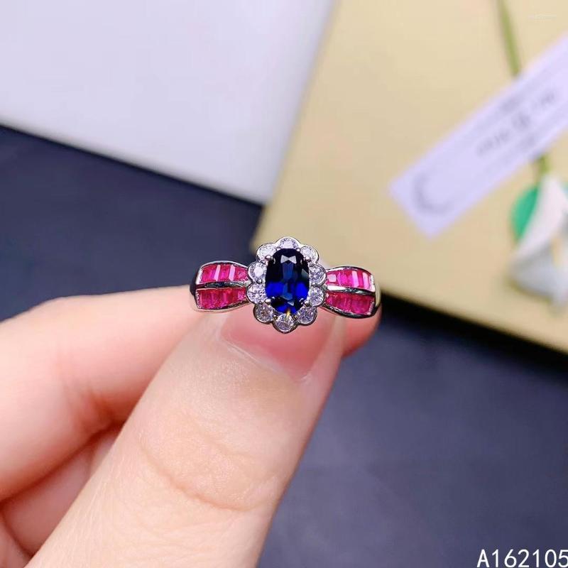 

Cluster Rings 925 Pure Silver Chinese Style Natural Sapphire Women's Noble Trendy Flower Color Zircon Adjustable Gem Ring Fine Jewelry