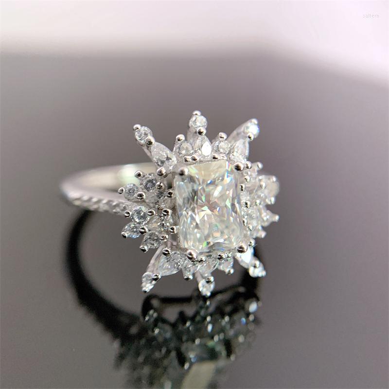 

Cluster Rings YULEM 1Ct Radiant Cut VVS D Color 925 Sterling Silver Moissanite Ring Women Bridal Wedding Engagement Anniversary Fine Jewelry