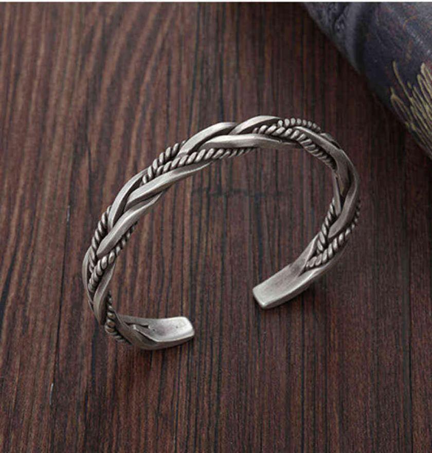 

New 925 Sterling Silver ed Woven Bracelet Neutral Retro Thai Original Handmade Exquisite Unique Opening Gift9862961