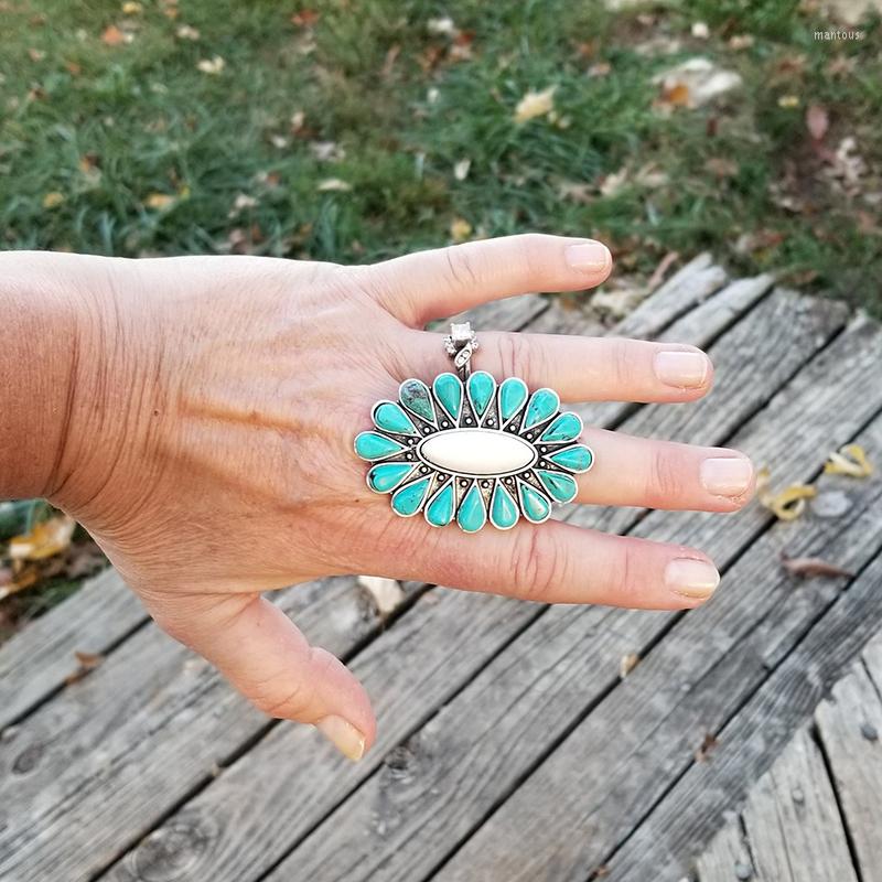 

Cluster Rings Minimal Design Boho Turquoise Ring For Women Female Crystal Knuckles Natural Western Jewelry.December Birthstone -Blue
