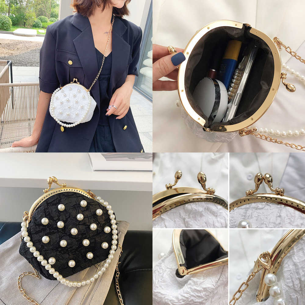 

Nxy Metal Frame Luxury Party Woman Corssbody Bags Top Brand Ladys Evening Clutch Purse Fashion Pearled Clip Female Shoulder 230424, Black