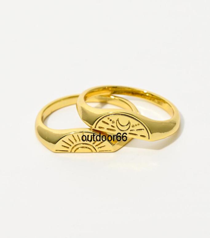 

New ins Copper Plated 14K real gold Moon Sun ring fashion design sense geometric pair ring4567520