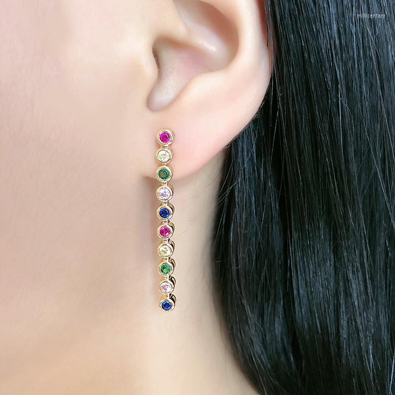 

Dangle Earrings 2023 Fashion Copper Colorful Cubic Zirconia Little Round Trendy Women Free Drop