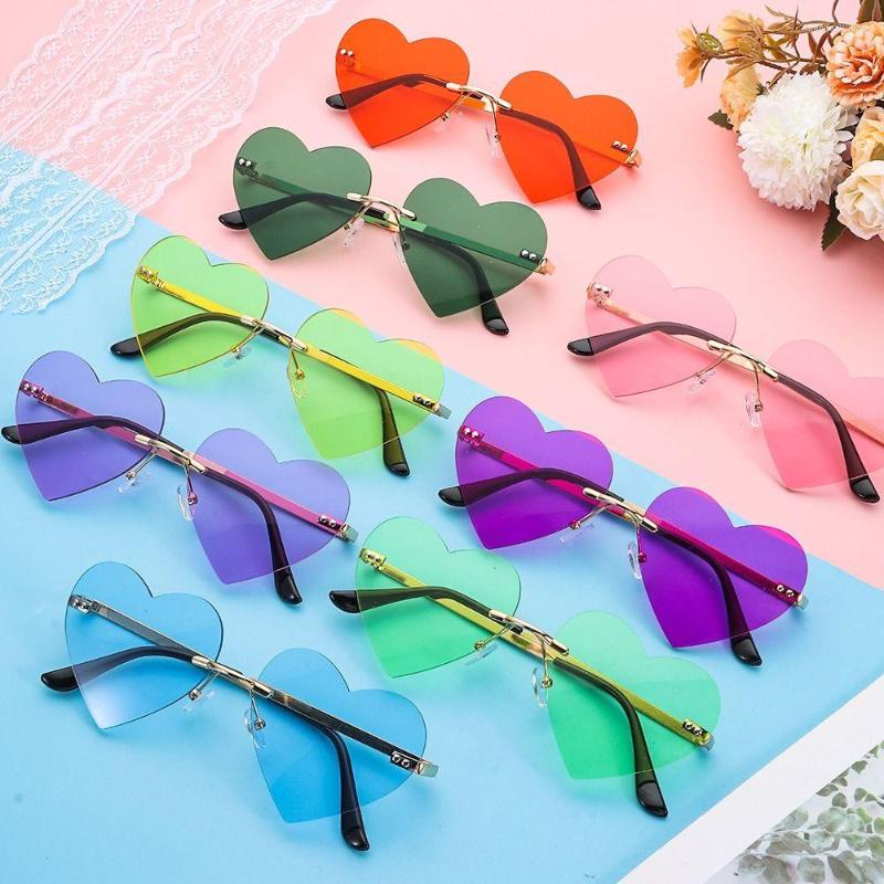 

Sunglasses Rimless Heart Bachelorette Metal Sun Glasses For Women Trendy Heart-Shaped Fashion Hippie Party