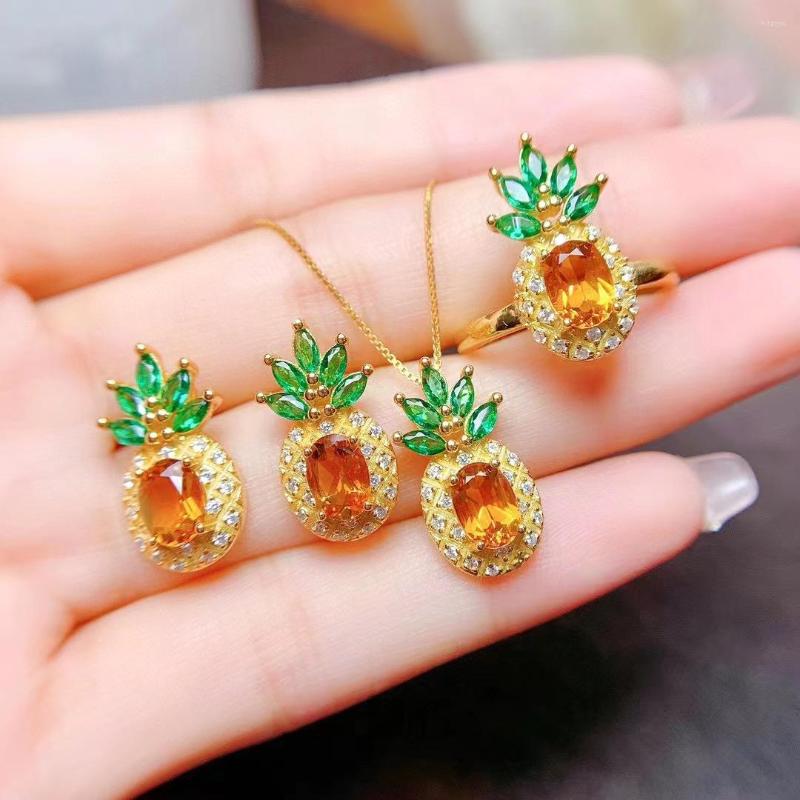 

Necklace Earrings Set Foydjew Luxury Cute Pineapple Shape Golden Creative Fruit Pendant Necklaces Stud Rings Christmas Gifts, Picture shown