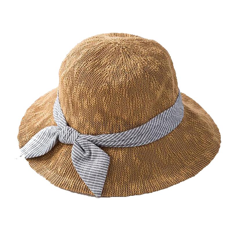 

Wide Brim Hats Summer Bucket Hat Fisherman Outdoor Travel Caps For Women Panama Wild Ladies Striped Bow Basin Cap Breathable Cool, Beige