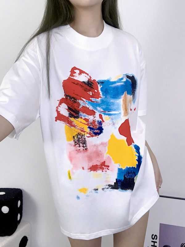 

Designer Fashion Clothing Tees Tshirt Galleryes Depts American High Street Personalized Graffiti Gold Stamping Letter Printing Short Sleeve Loose Relaxed Mens Wo