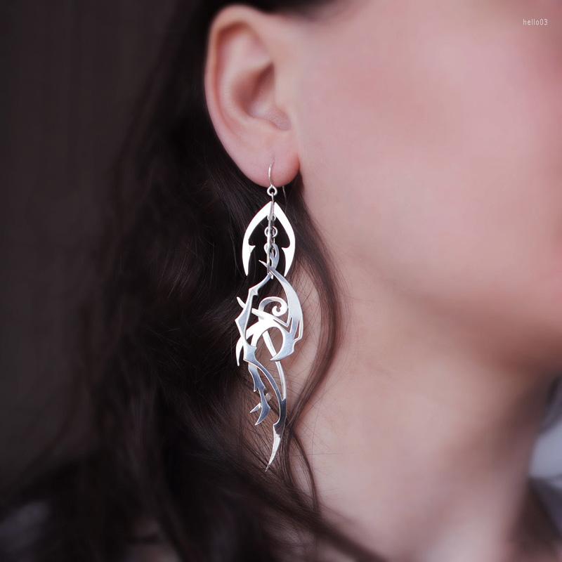 

Dangle Earrings Vintage Gothic Personality Metal Hollow Out Long Statement Silver Color Hand Carved Women Jewelry