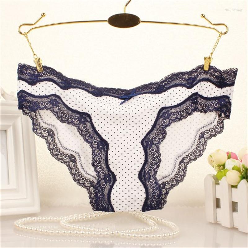 

Women's Panties #052 LeafMeiry Plus Size Women Underear Dot Print Sexy With Lace, Black