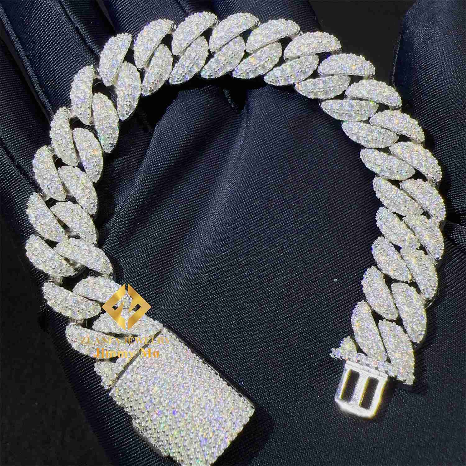

12mm Width Drop Shipping 925 Sterling Silver White Gold Plated Vvs Moissanite Iced Out Hip Hop Cuban Link Bracelet