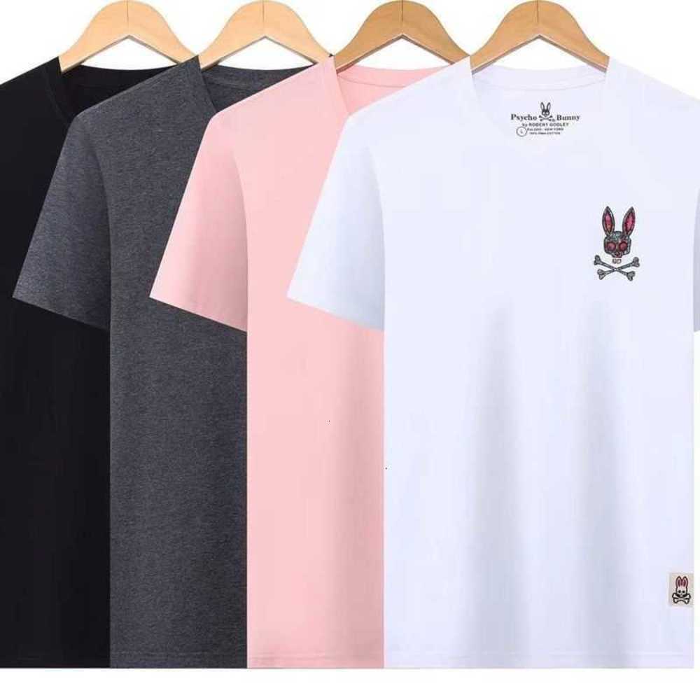 

Psycho 2023 Summer New T-shirt Fashion Brand Skull Rabbit Bunny Front and Back Printed Men's Short Sleeves 2dlp, Black