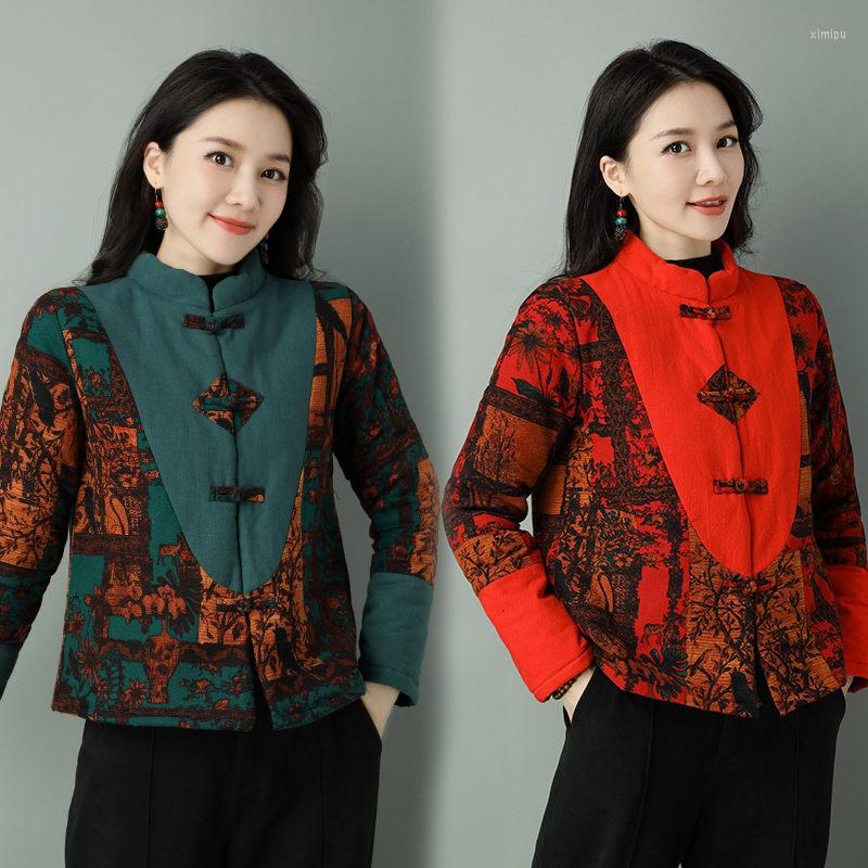 

Women's Trench Coats 2023 Autumn Winter National Style Vintage Cotton Padded Shirt Chinese Retro Button Slim Long Sleeve Quilted Jacket Top, Blue