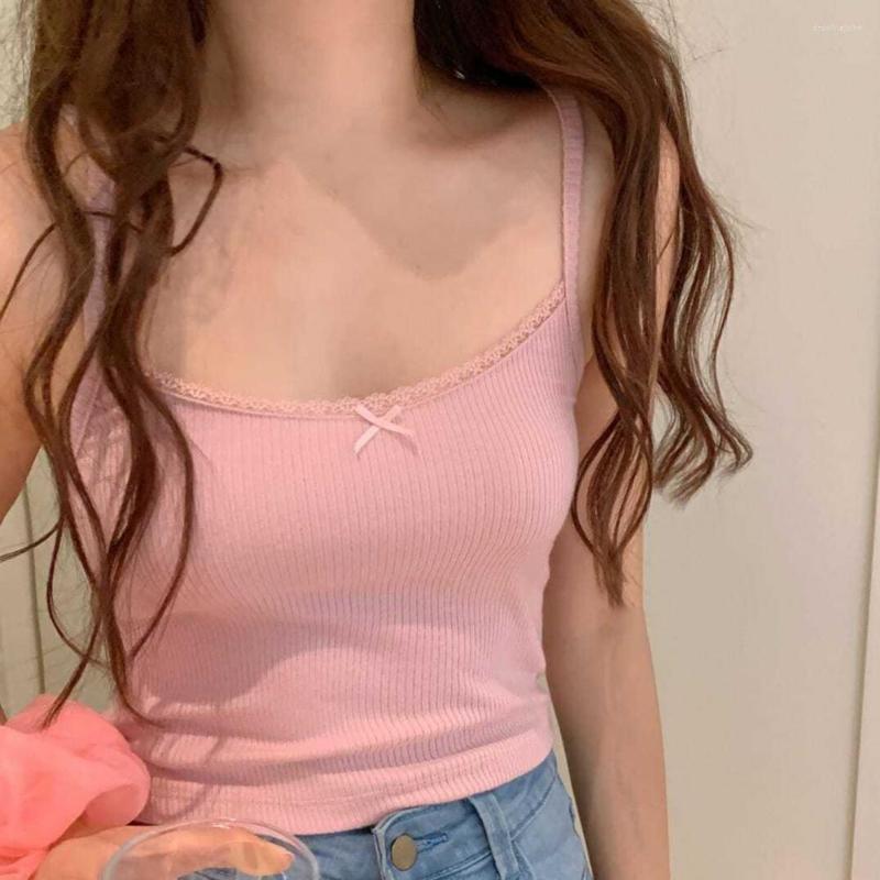 

Women's Tanks Women Vest Off Shoulder Bottoming Top Sexy Sweet Lace Stitching Trim Sling Club, Black