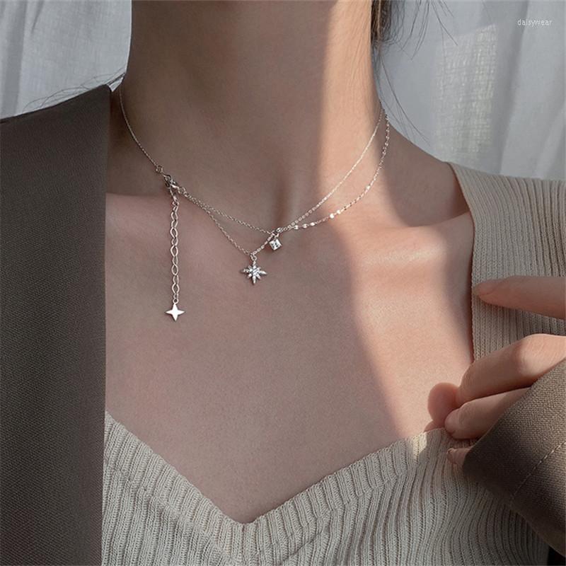 

Pendant Necklaces Silver Color Double Layer Tassel Zircon Star Charm & Pendants Choker For Women Girls Wedding Jewelry Dz129