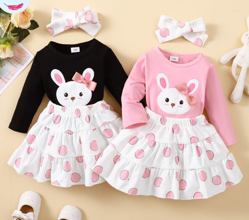 

Clothing Sets 0-24M Baby Girls Spring Autumn Clothes Toddler Infant Outfits Print Long-sleeved Tops Polka-dot Skirt Headband 3pcs Set, Black