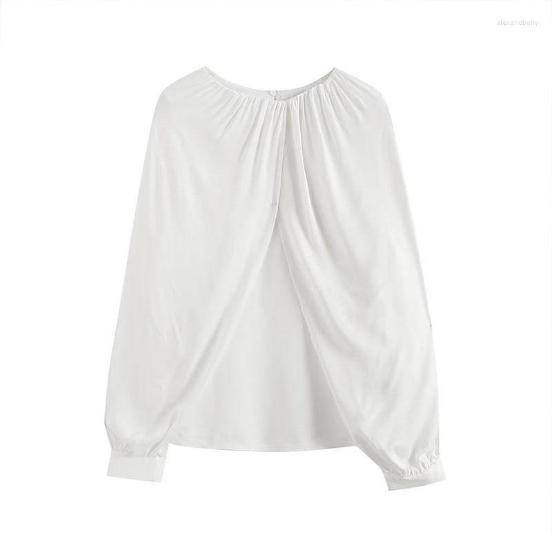 

Women's Blouses 2023 Spring Women's Round Neck Pullover Tops Short Cape Long-Sleeved Casual White Shirt 3038