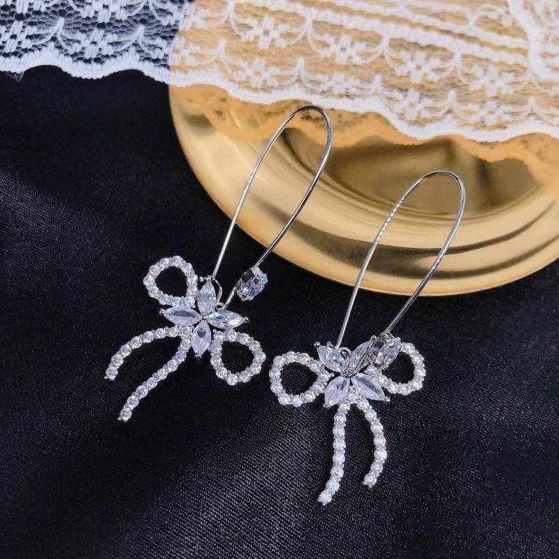 

Dangle Earrings Trendy Sweet Rhinestone Bowknot Shape Women's Drop Fine Cute Party Jewelry Ear Accessories Valentines Gifts For Girl