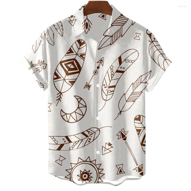 

Men's Casual Shirts 2023 Summer Men's Shirt Feather Series 3D Digital Printed Polo Neck Short Sleeve Comfortable And