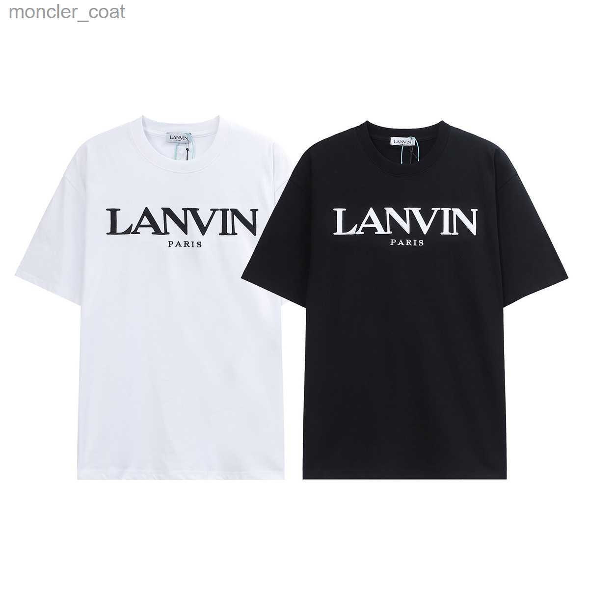 

Men's T-shirts New Lanvin Langfan Chengyi Same Short Sleeve Embroidered Letter Casual T-shirt Round Neck Top for Men and Women, Black of lf38