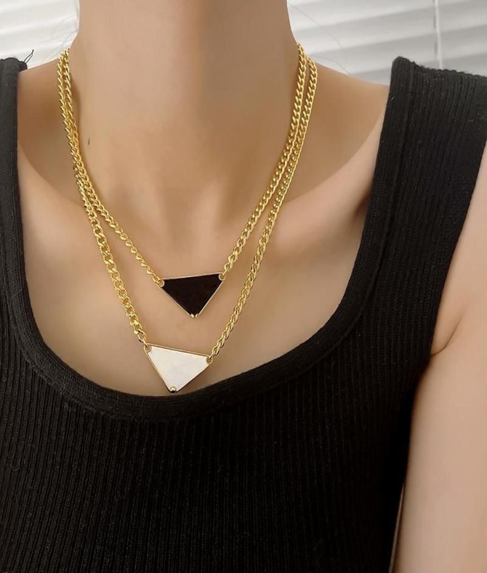 

Womens Mens Luxury Designer Necklace Chain Fashion Jewelry Black White P Triangle Pendant Design Party gold Hip Hop Punk Men Neckl2246229
