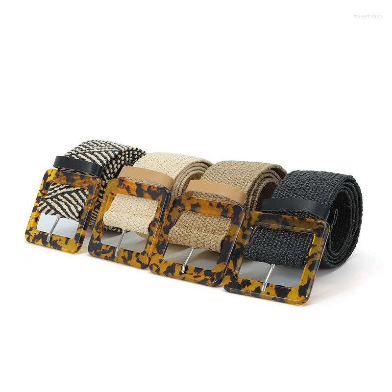 

Belts Vintage Bohemian Square Buckle Elastic Braided Women Summer Wild Linen Weave Fake Straw Waist Belt Dress Shirt Decoration, Beige
