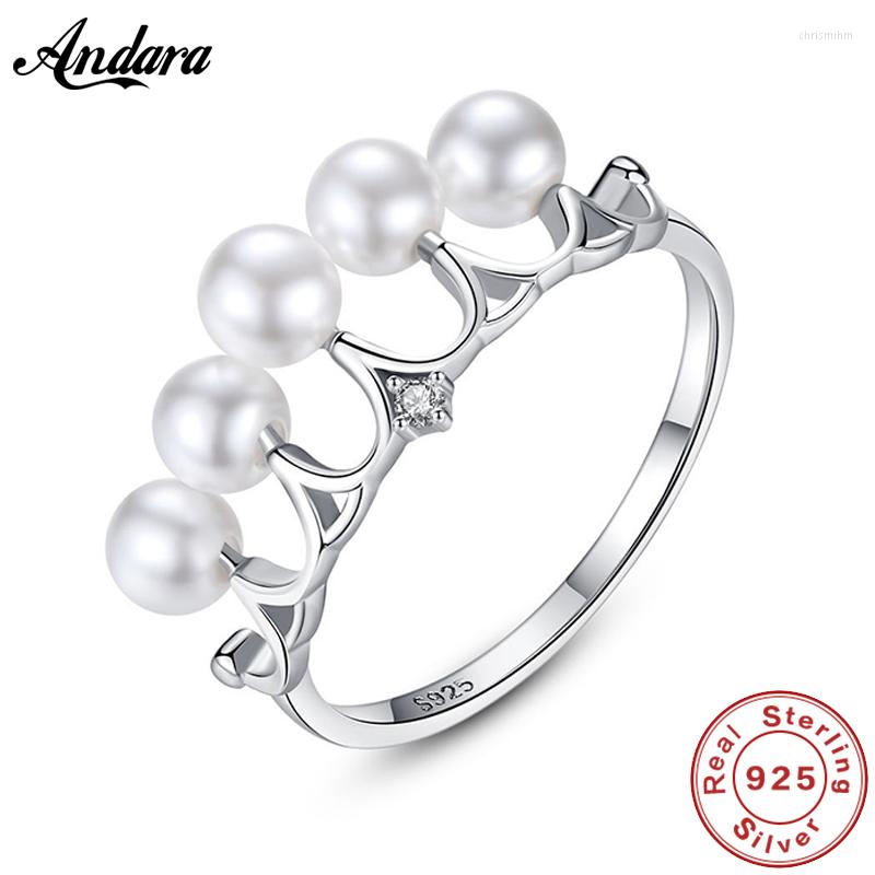 

Cluster Rings 2023 Fashion 925 Sterling Silver Filled Pearl Crown For Women Engagement Wedding Ring