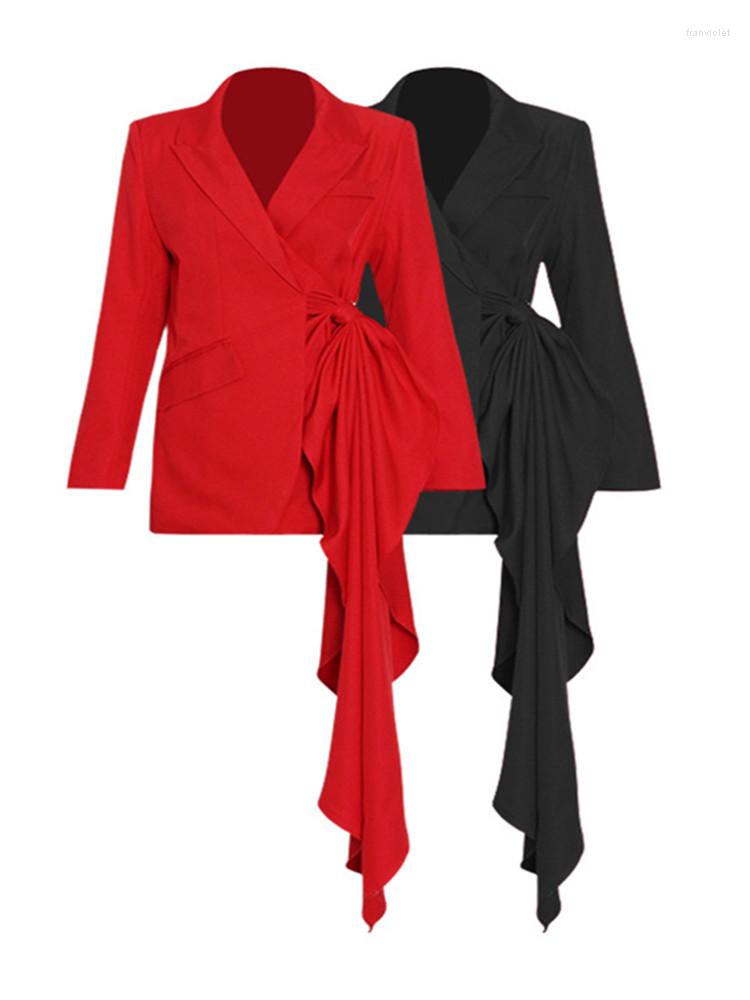 

Women's Suits Spring 2023 One-piece Suit Jacket Fashion Temperament Fold Bow Asymmetric Single-breasted Women, Black