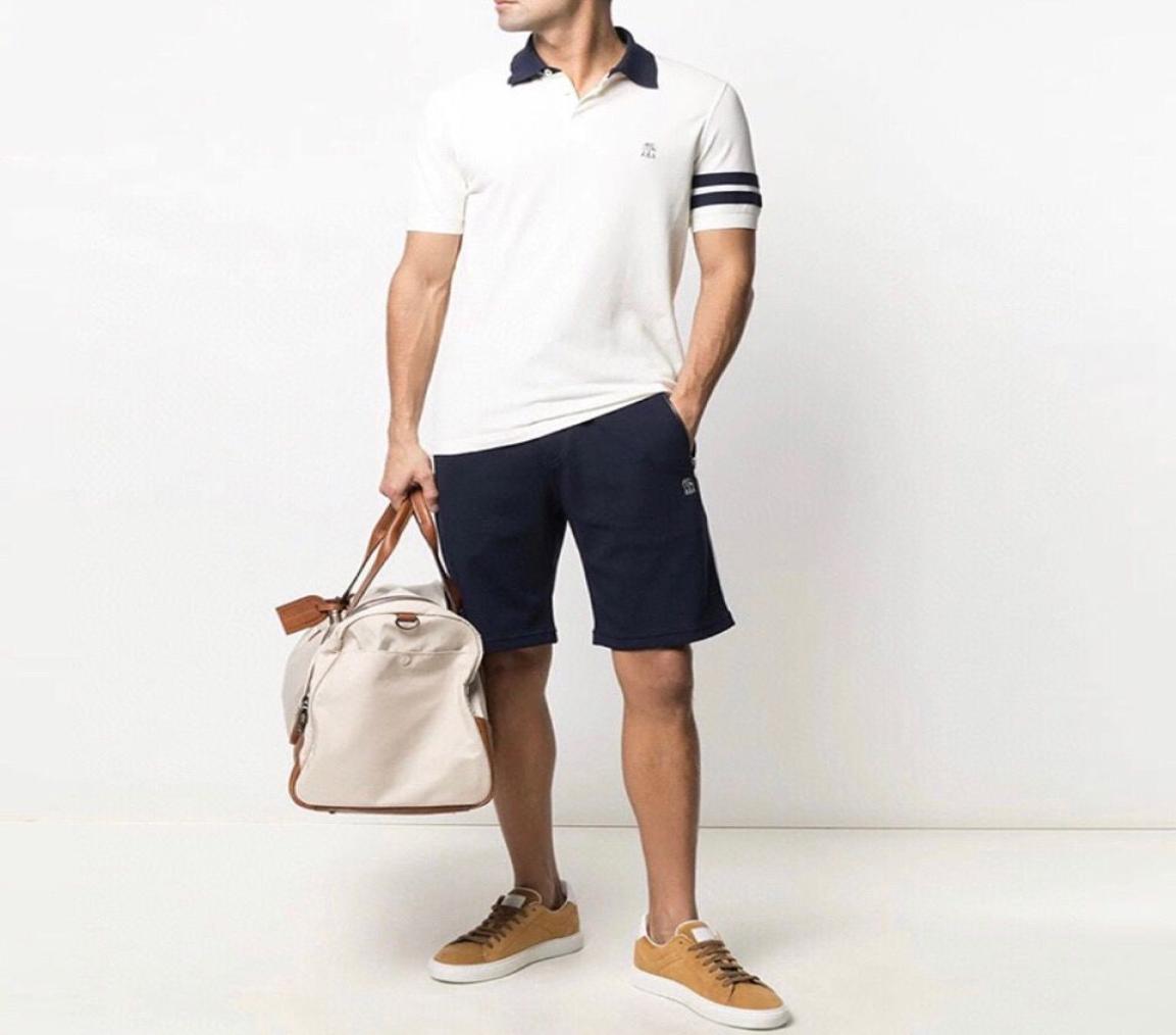 Men cotton brunello cucinelli minimalist twobar webbing business casual loose shortsleeved lapel Polo shirt2028194