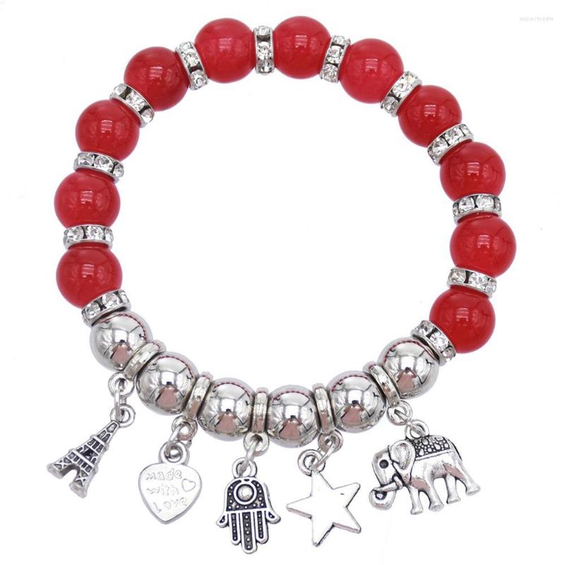 

Link Bracelets Bohemian Acrylic Beaded Statement Bracelet & Bangles With Elephant Star Heart Pendant Friend Jewelry Birthday Gift