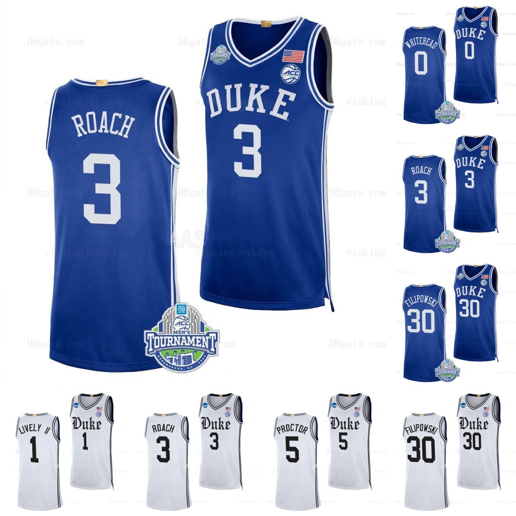 

Duke Blue Devils Basketball Jersey Custom Ncaa College Basketball jerseys 5 Tyrese Proctor 3 Jeremy Roach 1 Dereck Lively II 0 Dariq Whitehead, White