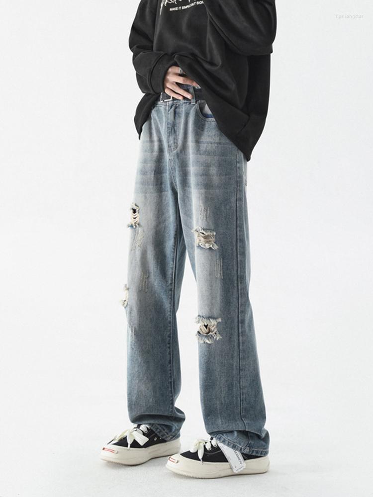 

Men's Jeans Men Blue Wide Leg Hip Hop Retro Streetwear Korean Pants Fashion Y2K Brand Straight Casual Baggy