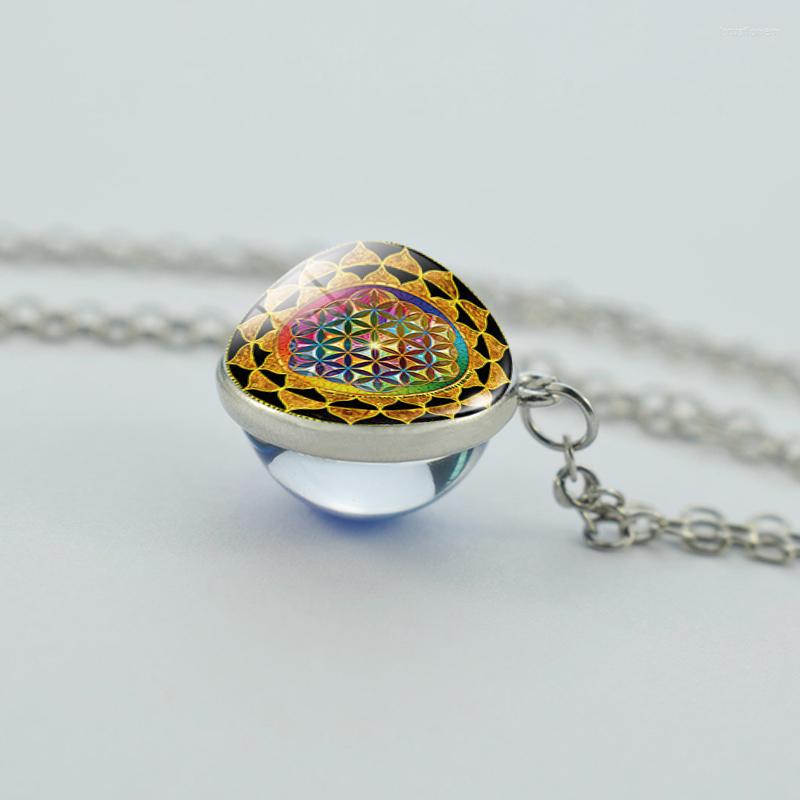 

Pendant Necklaces Vintage Om India Yoga Mandala Choker Necklace Glass Ball Buddhism Chakra Jewelry Women