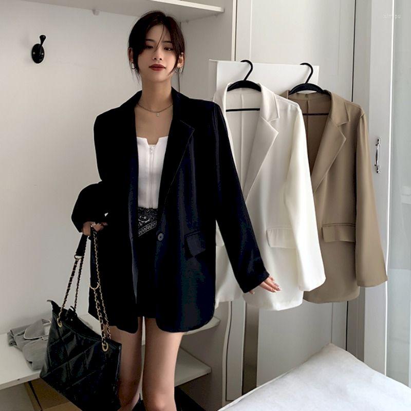 

Women's Suits Lnsozkdg Office Lady Ladies Blazer Jacket Women Notched Collar Single Button Long Sleeve Casual Vintage Outerwear Stylish Tops, Black