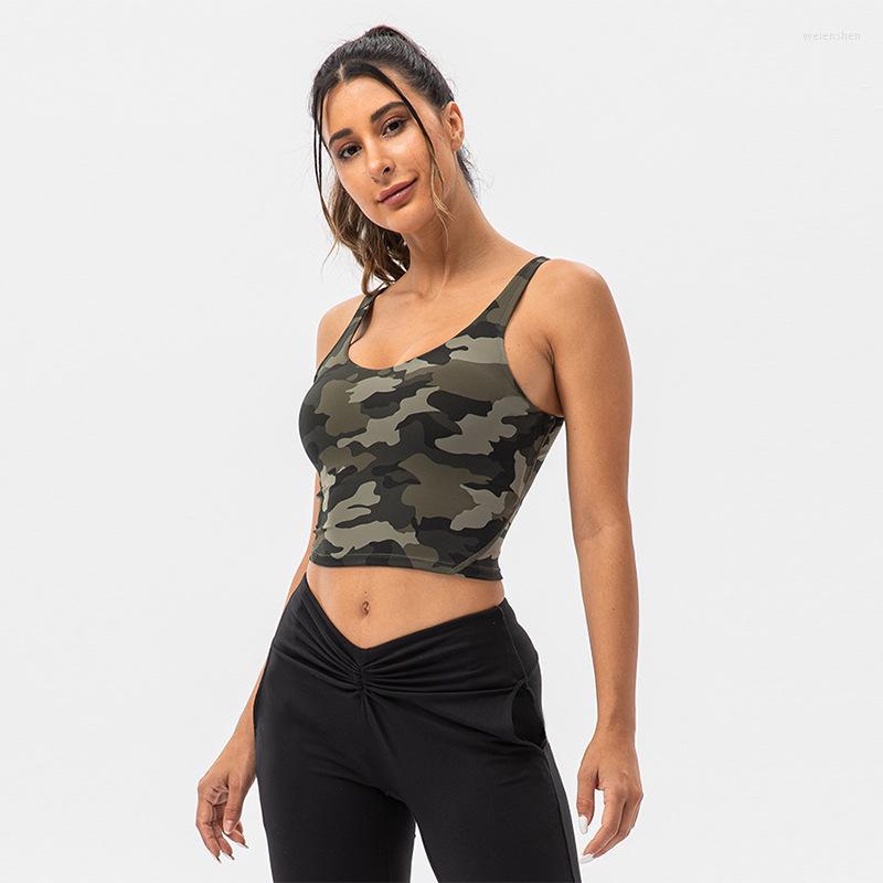

Yoga Outfit Camouflage Fitness Bra Sexy Backless Sports Gym Crop Top Vest Women High Support Bralette Push Up Tight Soft Underwear, Olive green